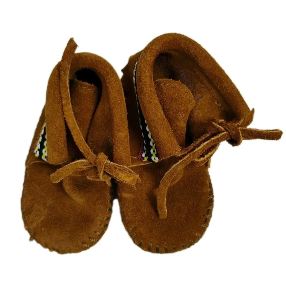 Minnetonka Infant Unisex‎ Size 1 Baby Moccasins Shoes Leather